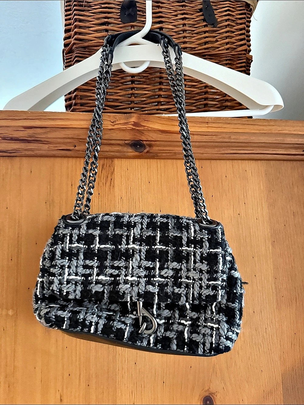 Rebecca Minkoff Edie Tweed Convertible Crossbody Bag in Black & White